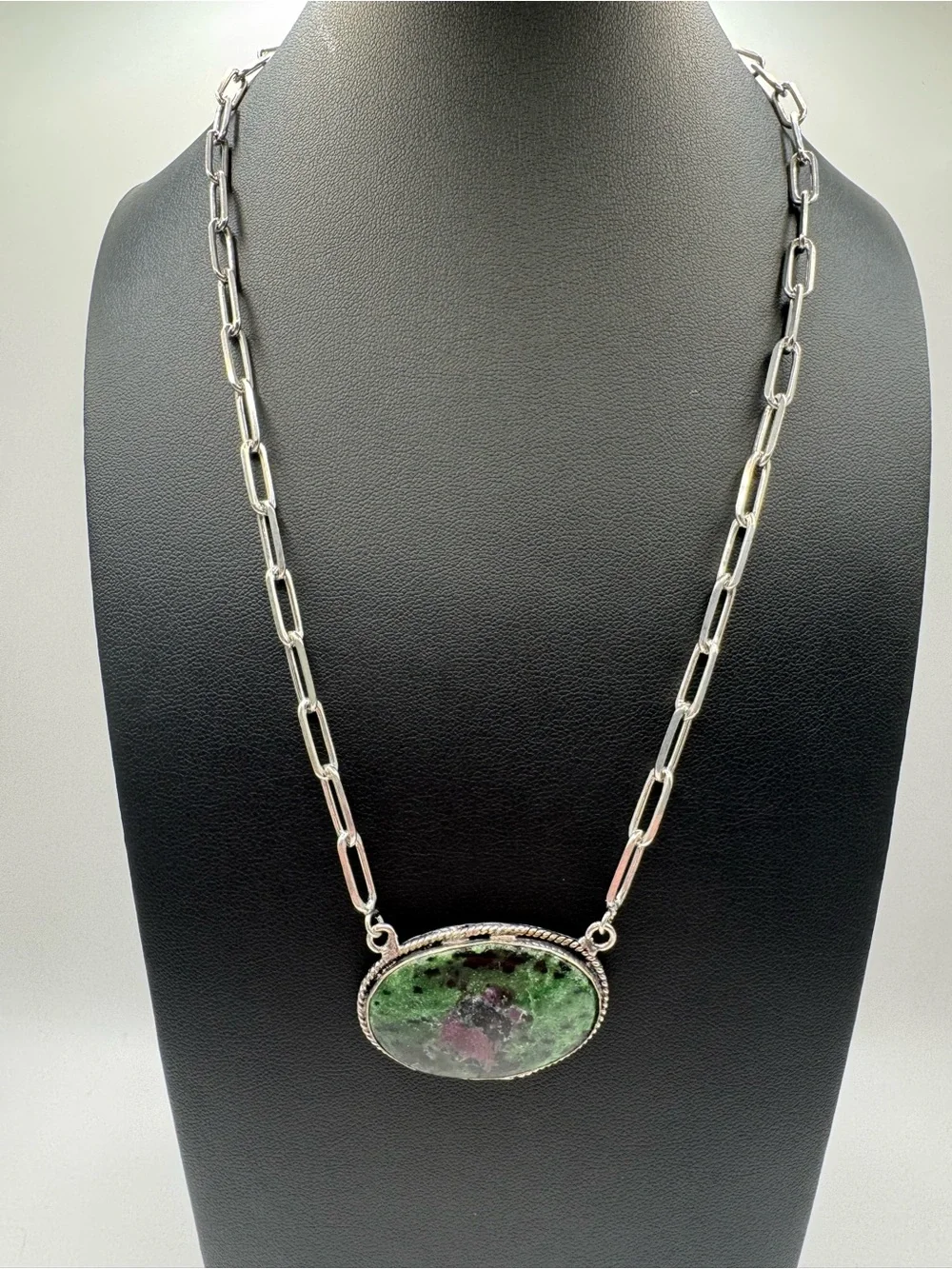 Ruby Zoisite Oval Cabochon Pendant Necklace
